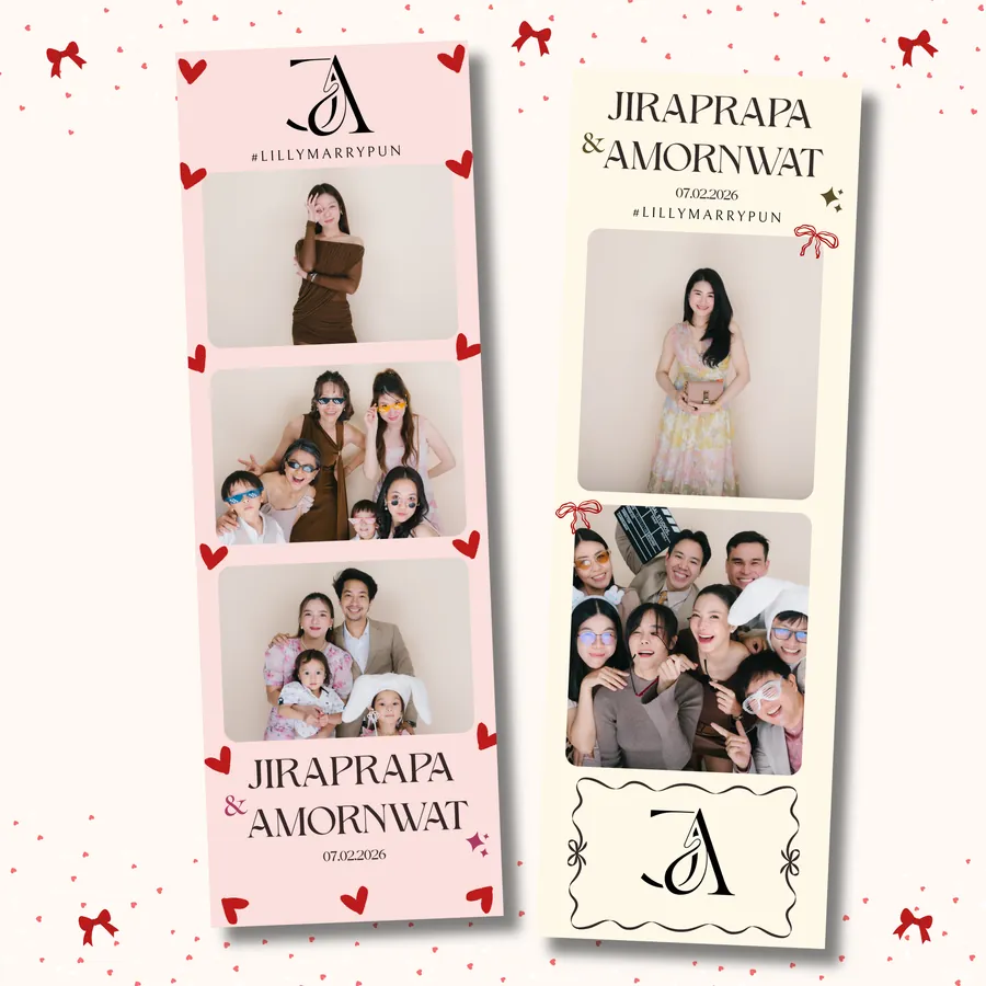 กรอบโฟโต้บูธชมพูโบว์แดงโมโนแกรม